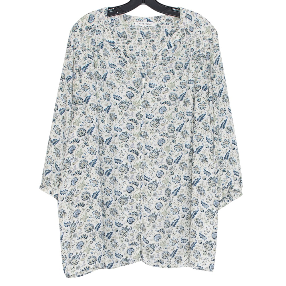 Rose + Olive Floral Button Top 3/4 Sleeve Boho Cottagecore Peasant Plus Size 3X